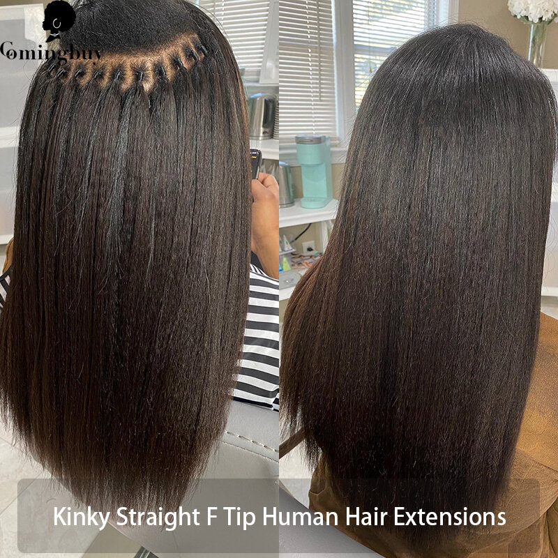 Ekstensi rambut manusia ujung F lurus Kinky ekstensi rambut manusia ujung F tipe baru untuk wanita hitam Youmay Virgin