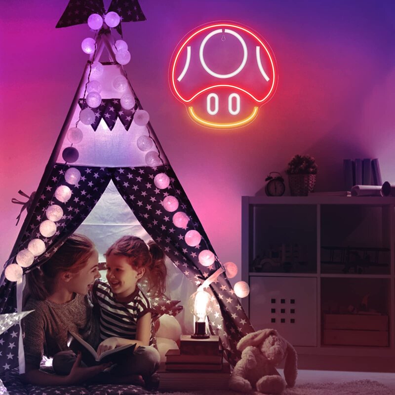Mushroom Neon Sign for Game Room Decor, Man Cave, Kids Room - Gaming Mushroom Wall Decor - Gamer Gifts for Boys
