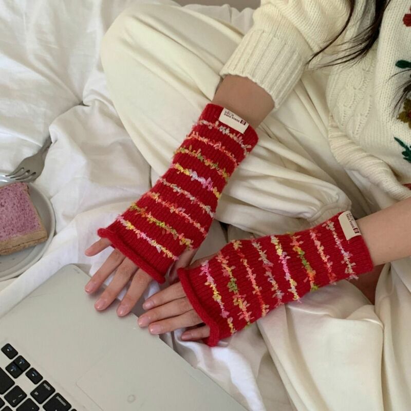 Winter Colorful Stripes Gloves New Fashion Keep Warm Winter Gloves Solid Color Women Knit Sleeve Gloves
