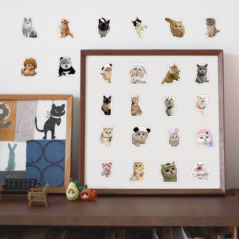 Pegatinas de gatos Kawaii para niños, calcomanías de dibujos animados de gatitos, 10/30/60 piezas, para álbum de recortes, portátil, papelería, nevera