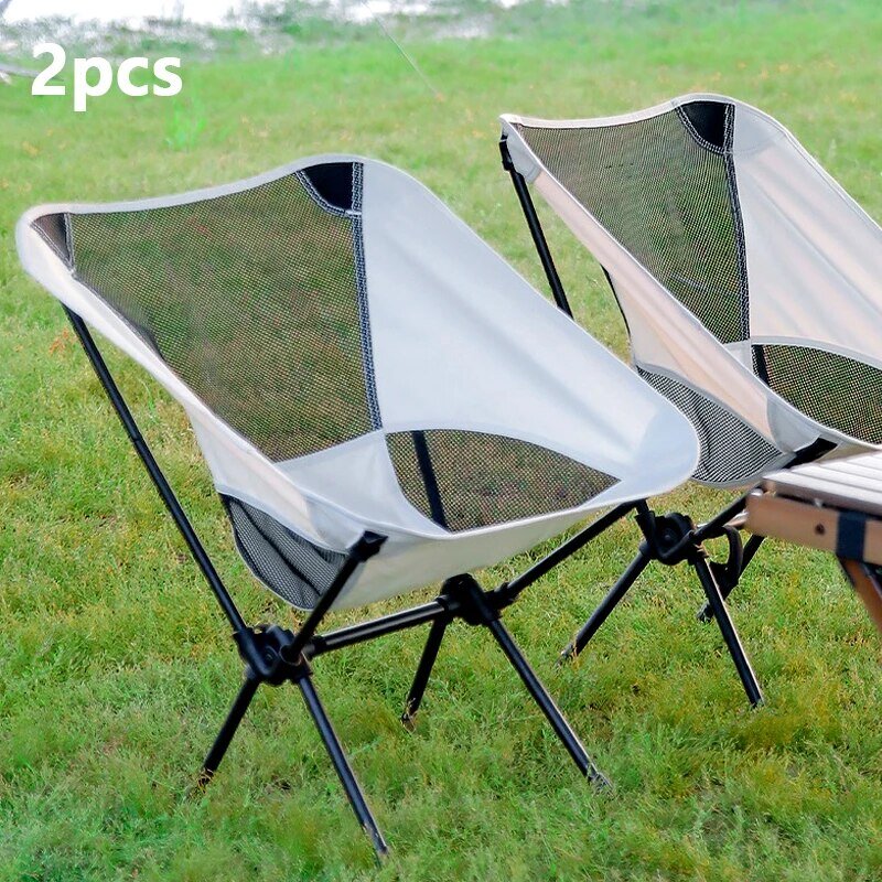 Portable Moon Chair Foldable Removable Outdoor Camping Chair Beach Fishing Chair Lightweight Travel Picnic Chair 2Pcs 1+1