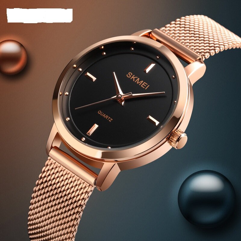 Quartzo de aço inoxidável feminino relógio de pulso, impermeável, elegante, Design simples, Mesh Band, senhoras, moda