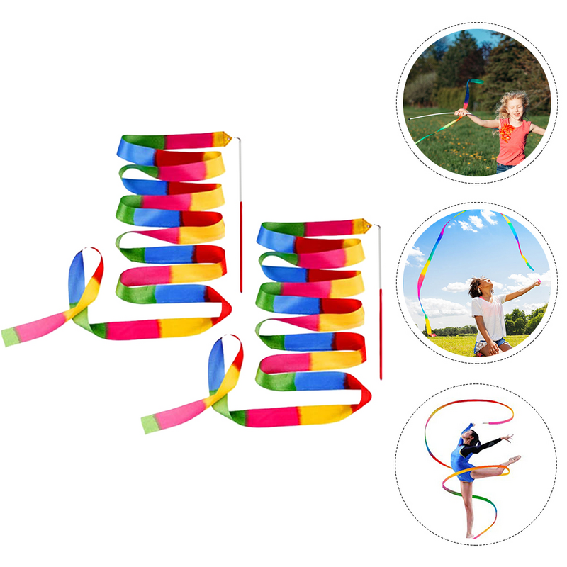 2 Pcs Gymnastics Rainbow Dance Ribbons Rainbow Dance Ribbonss Dance Streamer Portable Colorful Artistic Dancing Silk Cloth