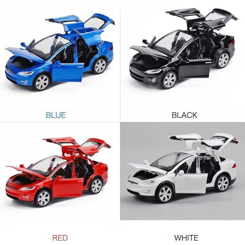 Tesla Model-X coche de aleación fundido a presión, vehículo de juguete con sonido y luz, colección de simulación de coche de Metal, regalos para niños, 1:32