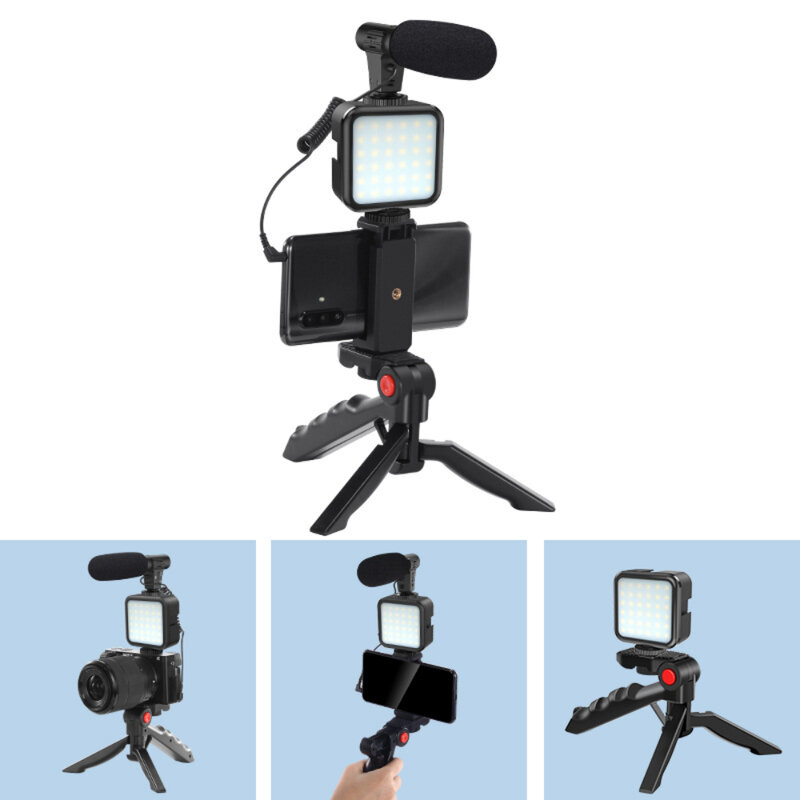 Kit de Vlogging para teléfono, kit de inicio de YouTube compatible para creadores de contenido, incluye soporte para teléfono, luz LED, micrófono de escopeta