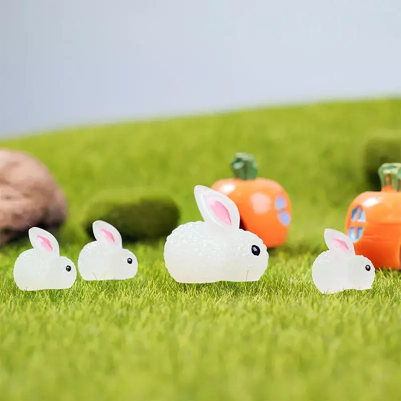 Vendita calda 5 pezzi giocattoli luminosi in miniatura coniglio incandescente figurine giardino fata decorazione carino Micro paesaggio accessori fai da te