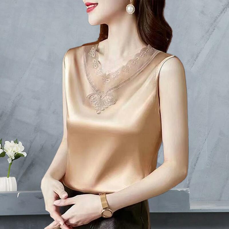 Women Tank Top Elegant Lace Tank Tops for Women Soft Pullover Sexy V Neck Camisole Feminine Satin Silk Vest for Wear in 2021