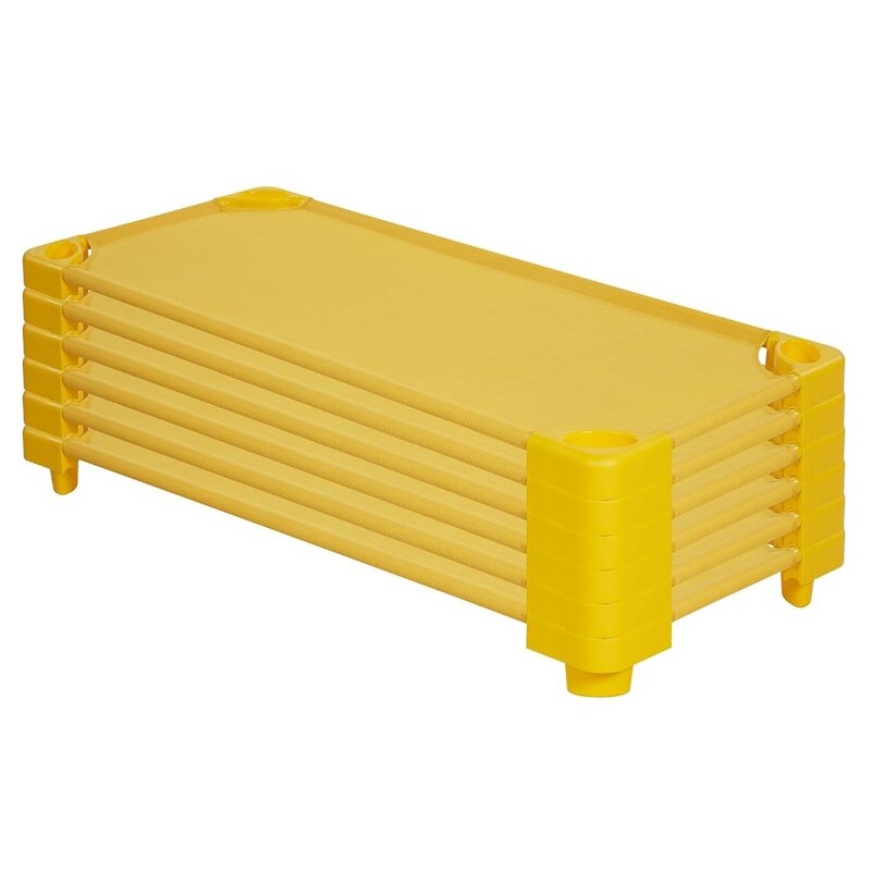 Stackable Kiddie Cot, Standard Size, Classroom Furniture, Yellow, 6-Pack