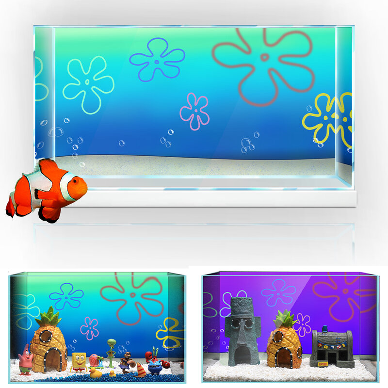 Autocollant de fond d'aquarium sous-marin de dessin animé Bob, papier peint d'impression HD, décorations de toile de fond précieuses de poisson, PVC, 41x31cm