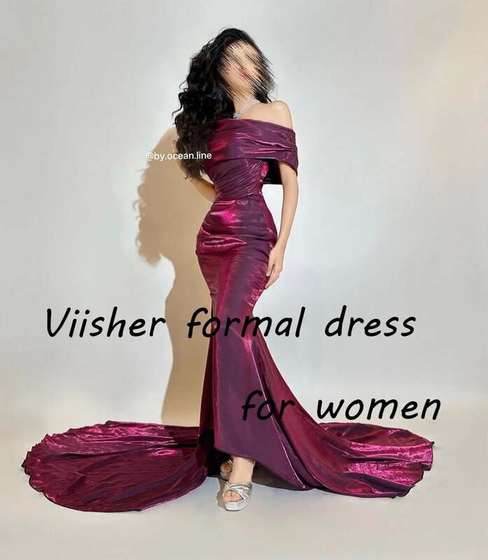 Purple Mermaid Evening Dresses Off Shoulder Arabic Dubai Celebrate Prom Dress with Train Long Formal Party Gowns Lace Up Back