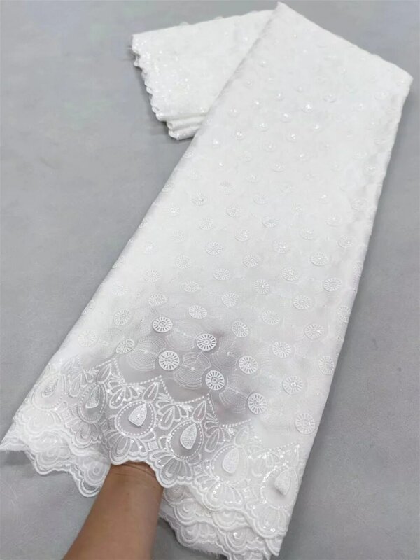 Нигерийская молочная шелковая кружевная ткань, Африканский шнур, кружевная ткань 2024, высококачественный водорастворимый кружевной материал для свадебного шитья