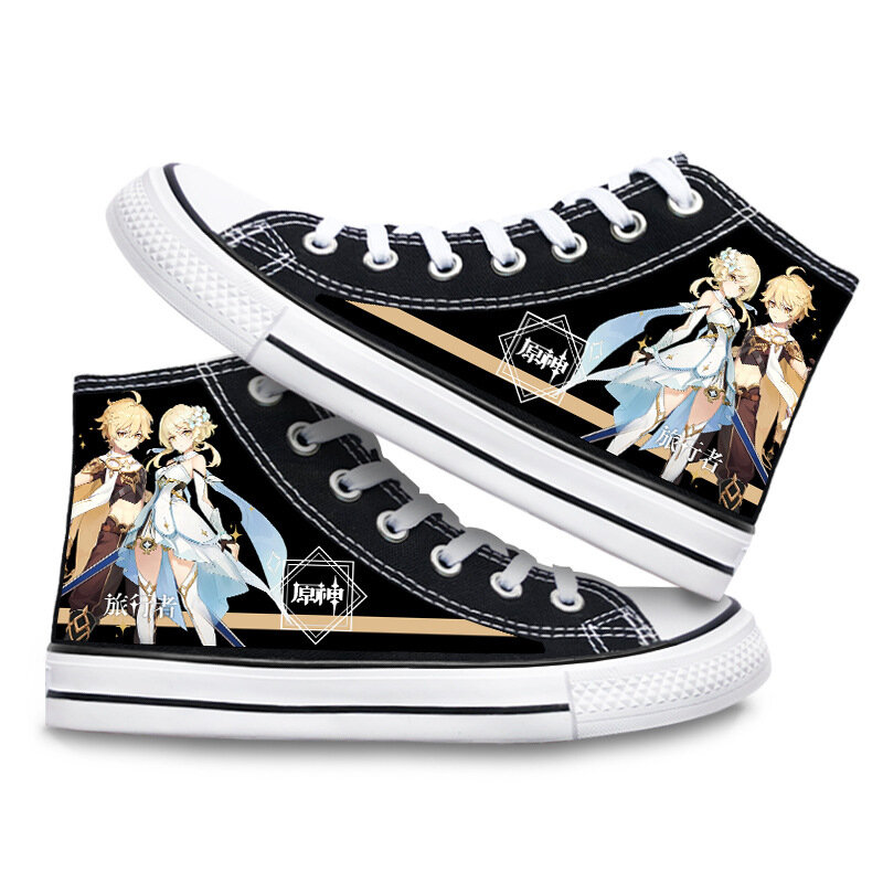 Genshin Impact brezentowe buty za kostkę Sneaker 3D drukuj przebranie na karnawał dla chłopców dziewcząt studles Kawaii buty Anime prezenty dla dzieci