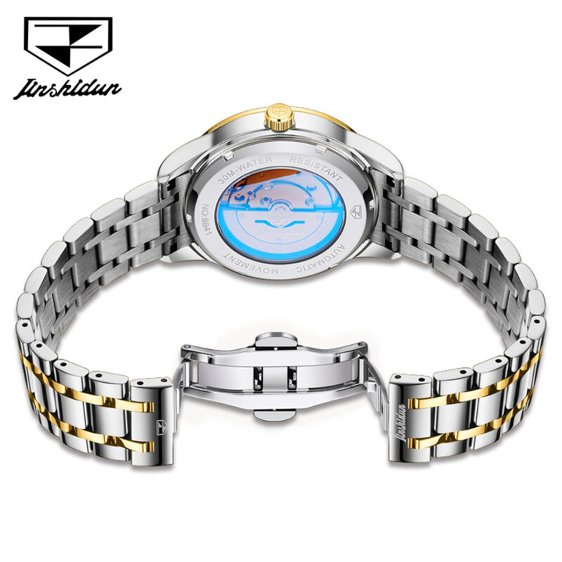 JSDUN 8841 Mechanical Classic Watch Gift Round-dial Stainless Steel Watchband Week Display Calendar