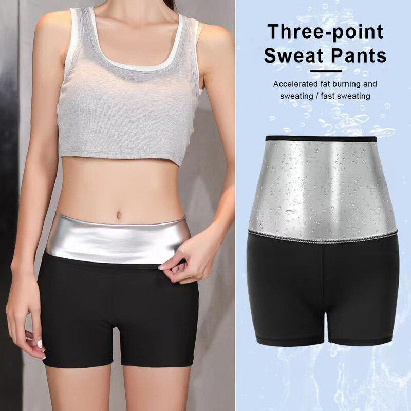 Women Sweat Slim Pants Waist Compression Body Shaping Leggings Exercise Shorts Fat Burning Shapewear Fifth Pants XL