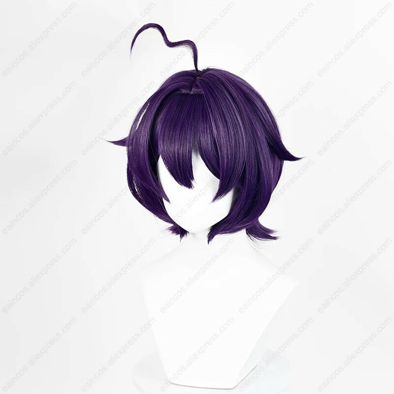 Wig hitam ungu pendek 33cm Wig Anime Hiiragi rambut sintetis tahan panas