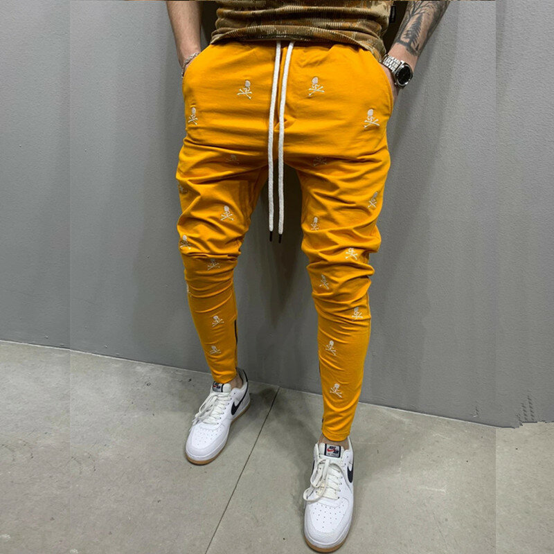 Pantalones tácticos de estilo Harajuku para hombre, pantalón informal ajustado con bordado de Calavera, Hip Hop, con cremallera, para correr, novedad