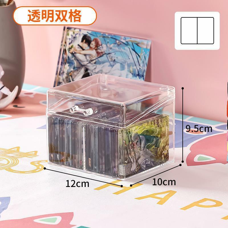 Caixa transparente acrílica coreana, caixa de armazenamento, organizador de cartão fotográfico, compartimento flip-up