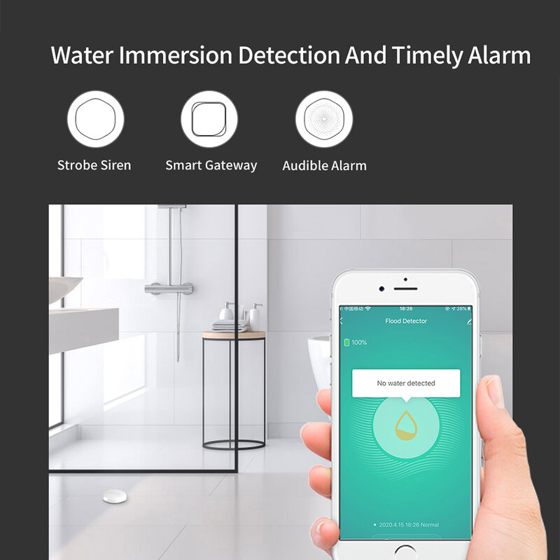 ZigBee-Sensor de fugas de agua, Detector de inundación, sistema de alarma para el hogar, protección de seguridad, alerta de fugas Tuya Smart Life, resistente al agua