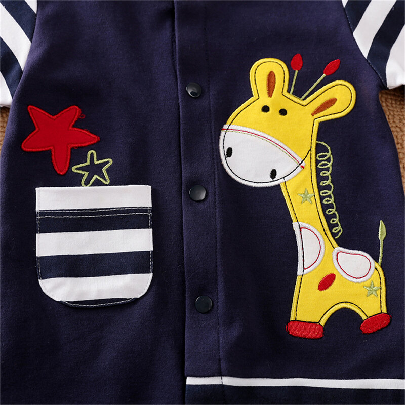 Patpat Baumwolle Baby Jungen/Mädchen Overalls niedlichen Giraffe Stickerei Applique Streifen Design Print Langarm Baby Overall