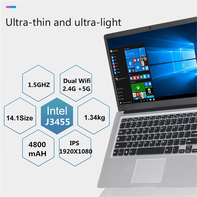 Laptop Intel Quad Core, Computador Estudante, Notebook 14 Inch, 6 GB de RAM, 128 GB, 256 GB, 512 GB, 1TB SSD, 1920*1080 IPS, Windows 10, 5G WiFi