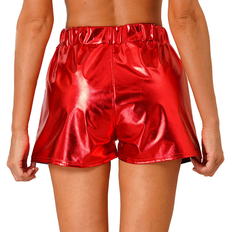 Damen Frühling Sommer Casual Shorts Metallic glänzend hohe Taille Seiten taschen Sport lose Shorts funkelnde Hot pants für Clubwear