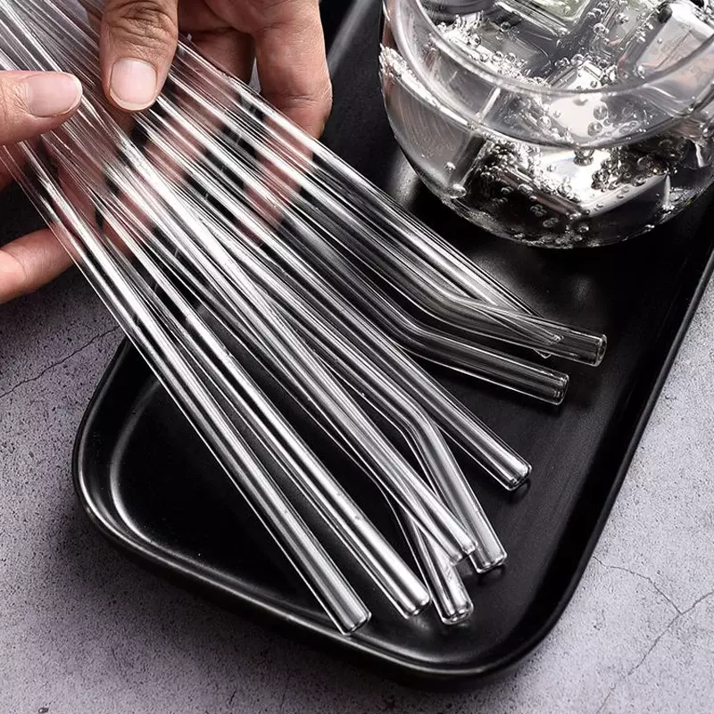 8Pcs Glass Straw Reusable Drinking Straw Borosilicate Glass Tube Straws for Drinks Cocktail with Cleaning Brush Bar Accessories