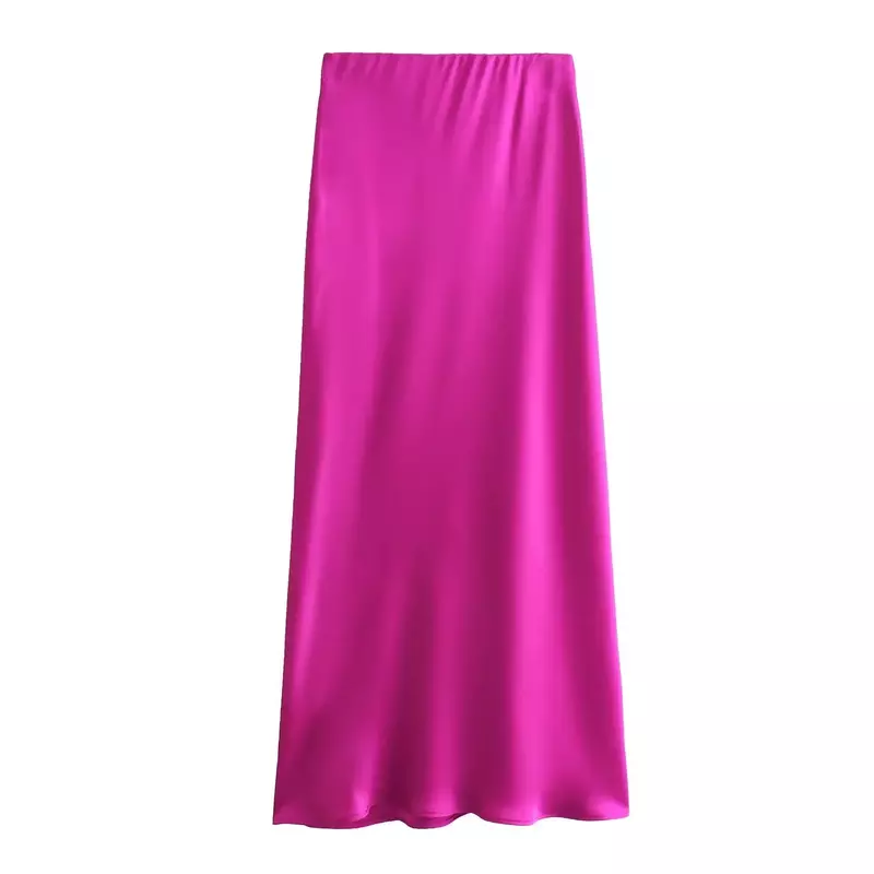 Vestido Midi drapeado con textura de satén multicolor para Mujer, vestido Retro drapeado, cintura elástica, moda de verano, nuevo