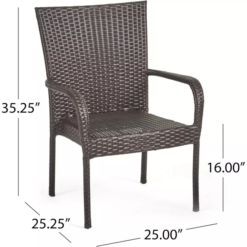 Set of 2 Stackable Outdoor Brown Wicker Dining Chairs