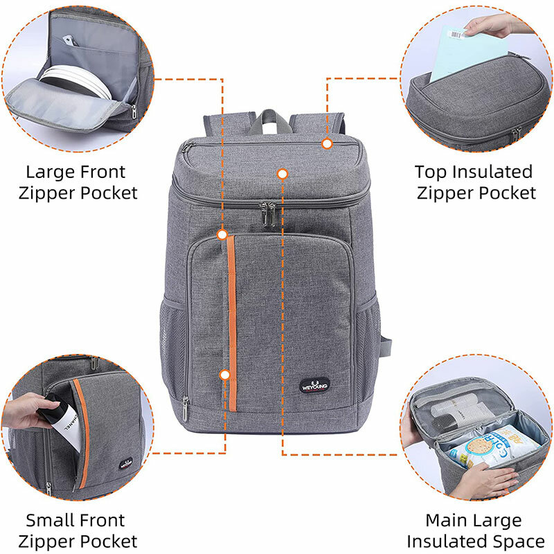 กระเป๋าเป้สะพายหลังปิคนิคเก็บความเย็นขนาดใหญ่, กระเป๋าเก็บความร้อนกันน้ำหนาเก็บความเย็นถุงรักษาอุณหภูมิเก็บความร้อน
