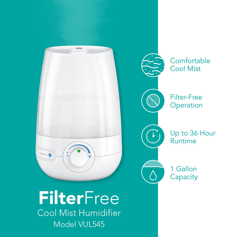 1Gallon Filter Free Cool Mist Ultrasonic Humidifier, VUL545, White
