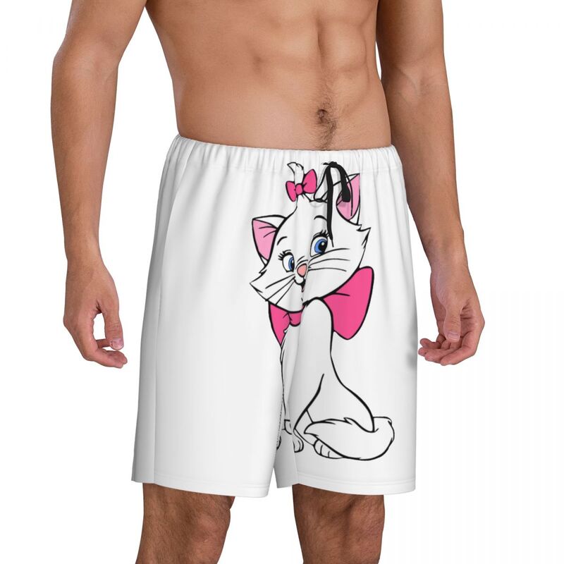 Custom Aristocats Cartoon Marie Cat Pajama Shorts Sleepwear for Men Elastic Waistband Sleep Lounge Short Pjs with Pockets