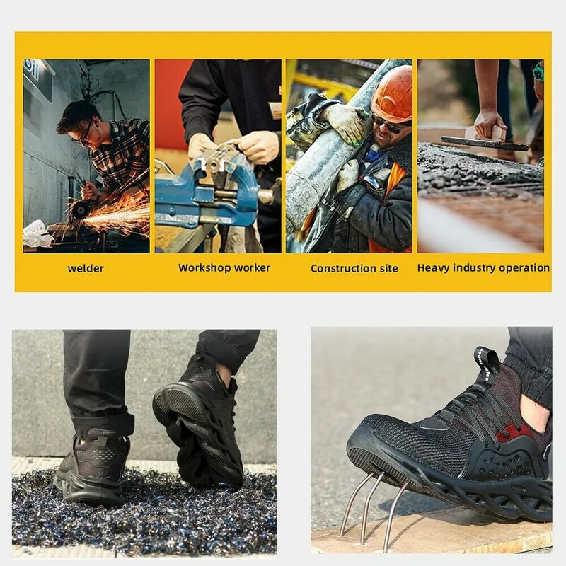 Sepatu keselamatan kerja gesper putar pria, sepatu bot pelindung keamanan tahan tusukan, sepatu sneaker tahan banting bantalan udara