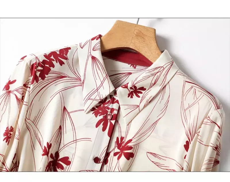 Satynowa koszula damska wiosna/lato drukowanie bluzki w stylu vintage luźny kwiatowy top damski z długim rękawem modna odzież YCMYUNYAN
