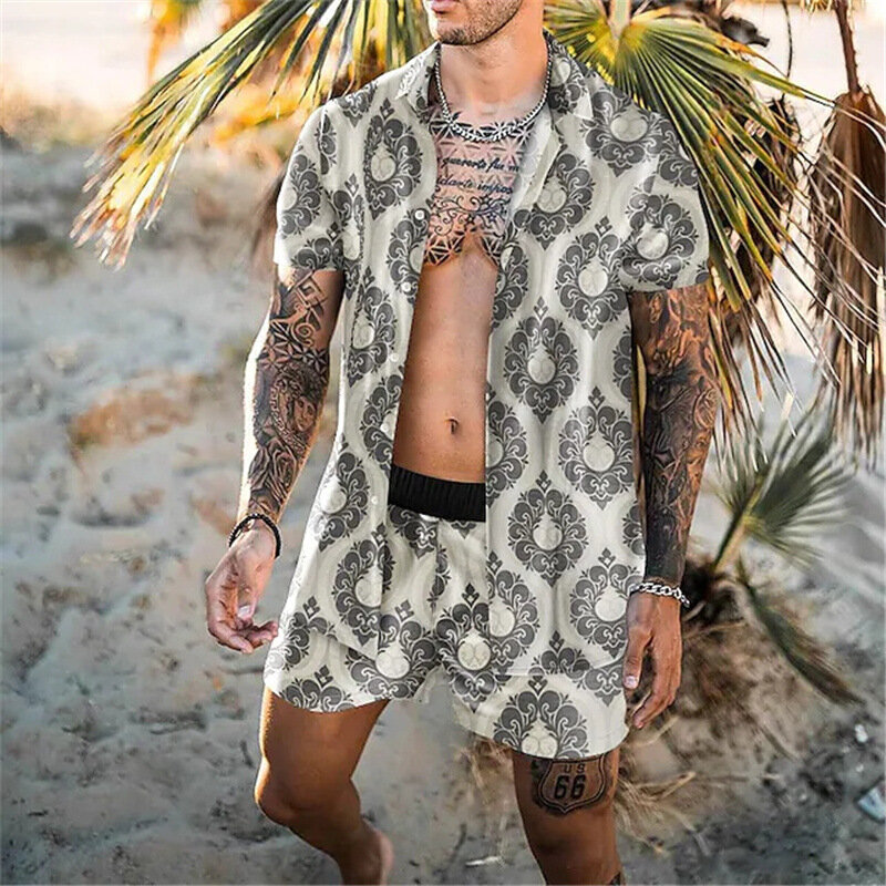 Männer Sommer Freizeit hemd setzt männliche Jogging Sport Mode 3D-Druck übergroße Kurzarmhemd Outfit zweiteilige Streetwear Kleidung