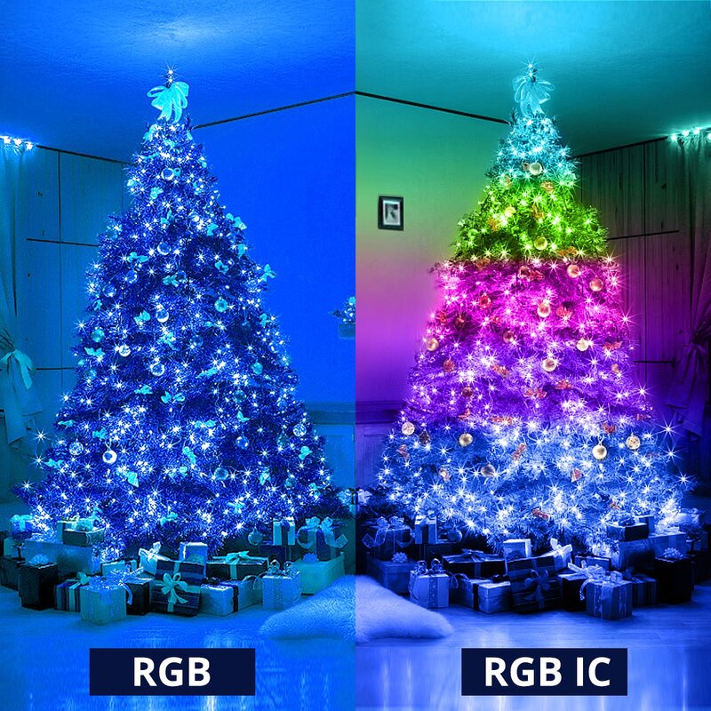 Lampu senar LED USB RGB/IC cerdas, lampu senar LED dengan aplikasi Bluetooth, kendali jarak jauh 10m untuk pohon Natal, dekorasi rumah, LED standar peri