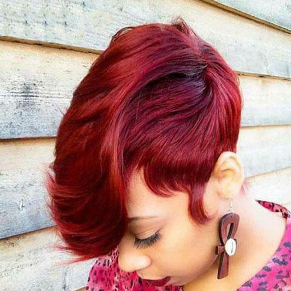 Short Straight Wave Red Pixie  Bangs Synthetic Hair Wigs for Women