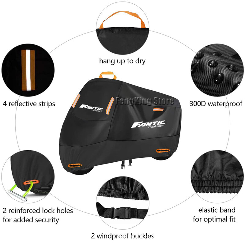 For Fantic Motor Motorcycle Cover Waterproof Outdoor Scooter UV Protector Rain Cover
