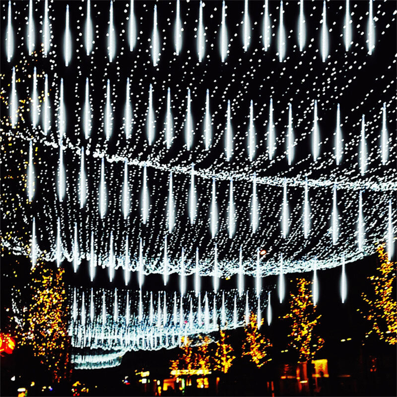 Luces LED de lluvia de meteoritos, luces de hadas impermeables de alto brillo para decoración de patio de camino de jardín, enchufe europeo, 30cm, IP65