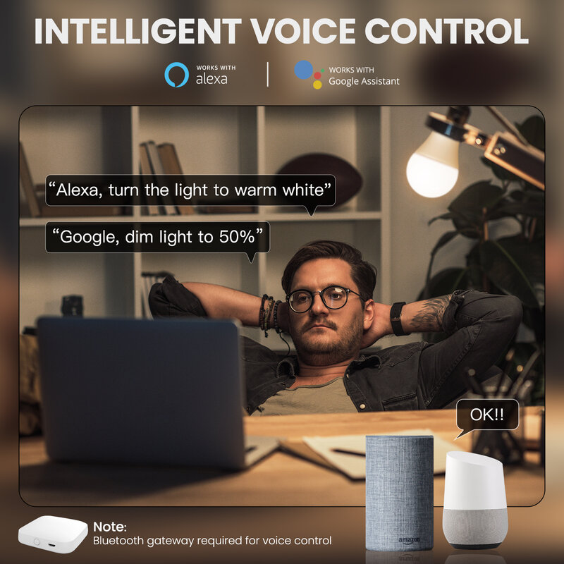 MOES สมาร์ทบลูทูธหลอดไฟ Led ไฟเส้นประดับโคมไฟ9W E27 TUYA หลอดไฟ Party แสงไฟสีปรับ Dimmer Alexa Google Voice