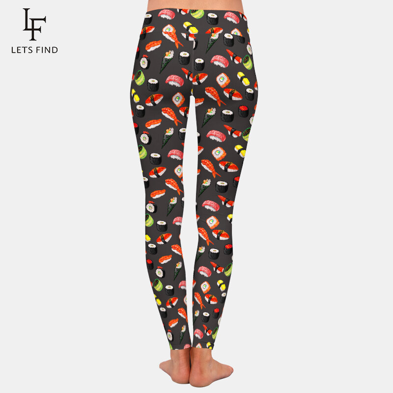 Letsfind moda de cintura alta leggings femininas 3d sushi impressão digital fitness macio magro casual leggings