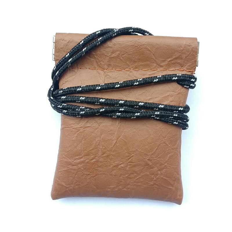 5x tas kunci dompet leher gantung, tas penyimpanan kecil untuk pria wanita Earbud warna cokelat