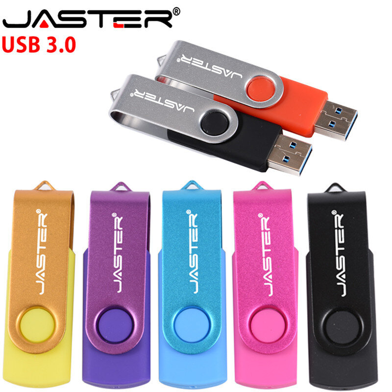 JASTER USB 3.0 Mini Xoay Nhiều Màu Sắc Đèn LED Cổng USB Bút 128GB 64GB 32GB 16GB 8GB 4GB Chất Lượng Tốt Sáng Tạo Pendrive