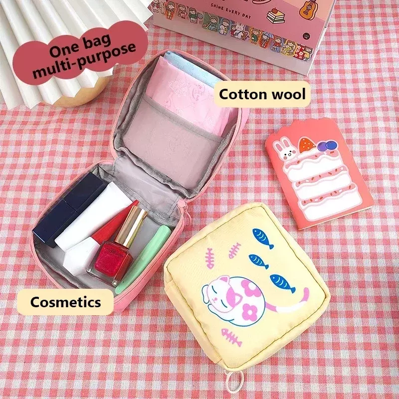 Bolsa de almacenamiento pequeña de dibujos animados para mujer, organizador de servilletas sanitarias, bolsas de cosméticos, bolsas de almohadilla de higiene para niñas