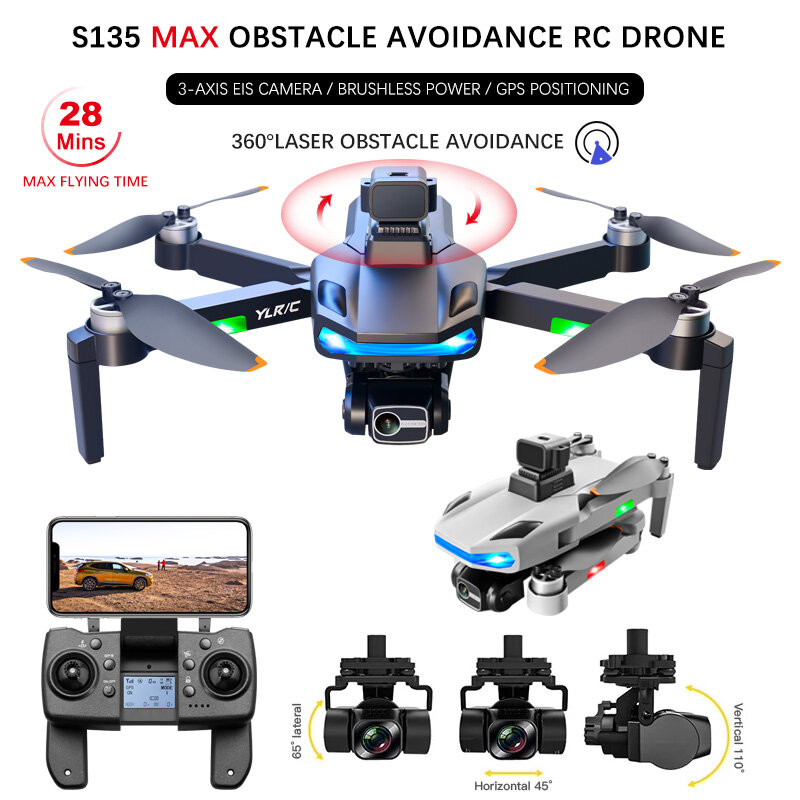 Fotografia Aérea Profissional Drone, S135, 4K HD, Evitar Obstáculos 360 °, Quadrotor Brushless, Brinquedo Controle Remoto, Novo