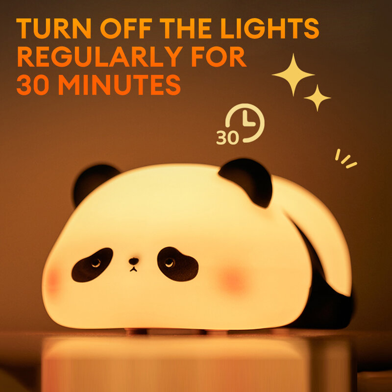 Lampu malam LED, cahaya silikon Sensor sentuh USB Panda lucu dapat diisi ulang lampu malam anak-anak liburan Natal hadiah lampu samping tempat tidur