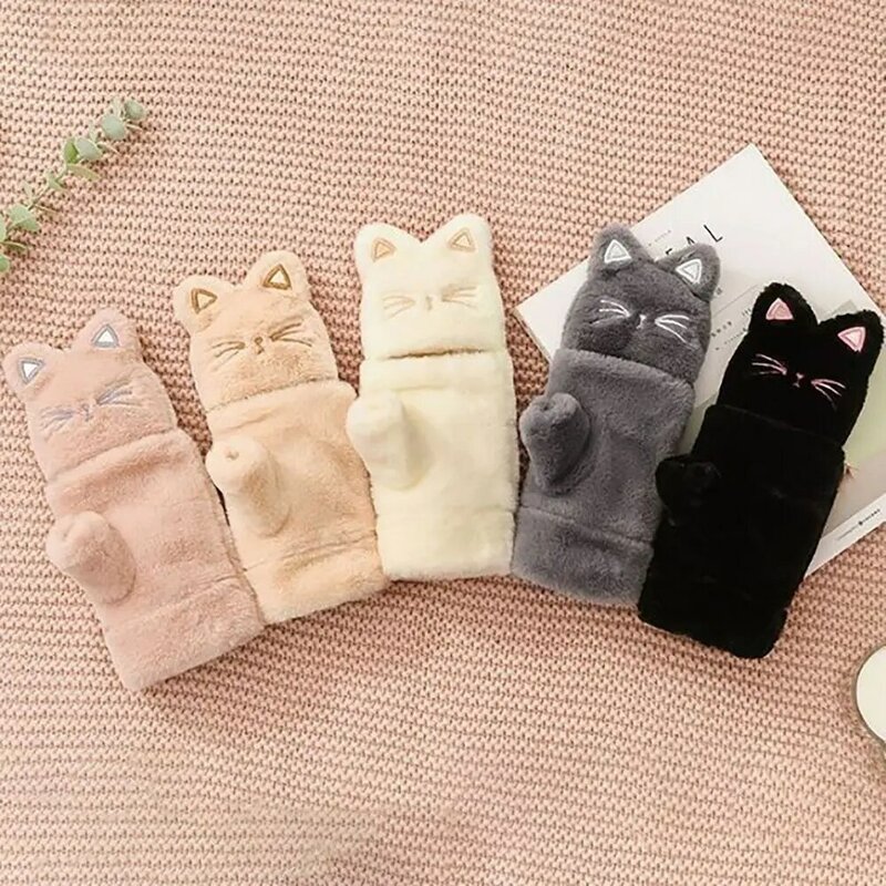 Плюшевые Пушистые плюшевые перчатки с котом зимние теплые милые перчатки с открытыми пальцами плотные перчатки с защитой от холода