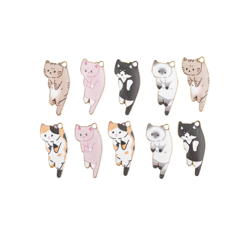 New 10pcs 25x13mm Fashion Gold Color Metal Alloy Kawaii Enamel Cat Animal Charms Pendant Fit Jewelry Making DIY Jewelry Finding