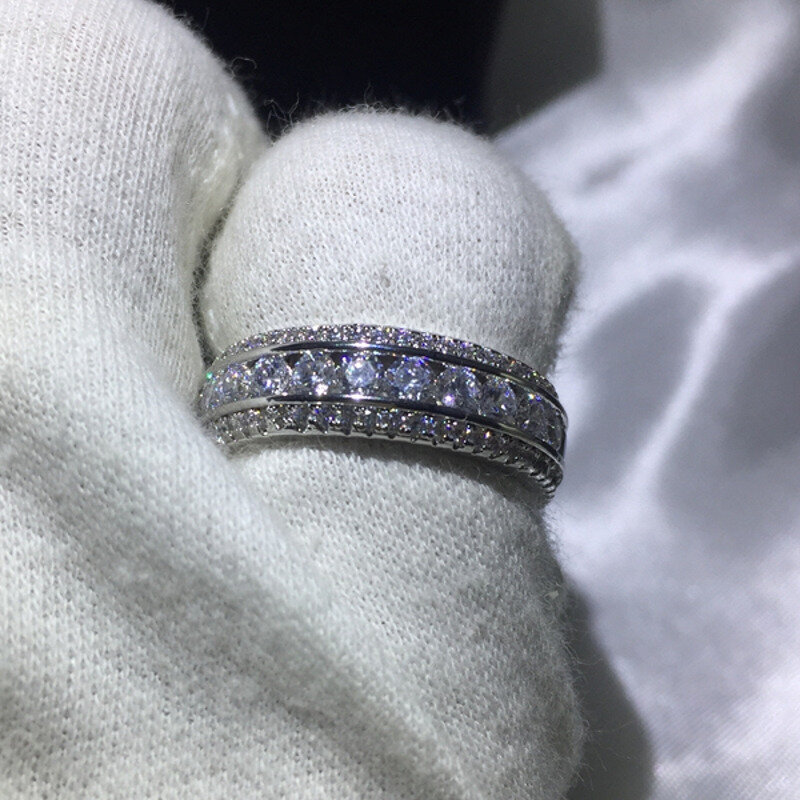 Eternity-Anillo de diamante de laboratorio redondo completo para mujeres y hombres, anillos de banda de boda de compromiso de oro blanco, regalo de joyería