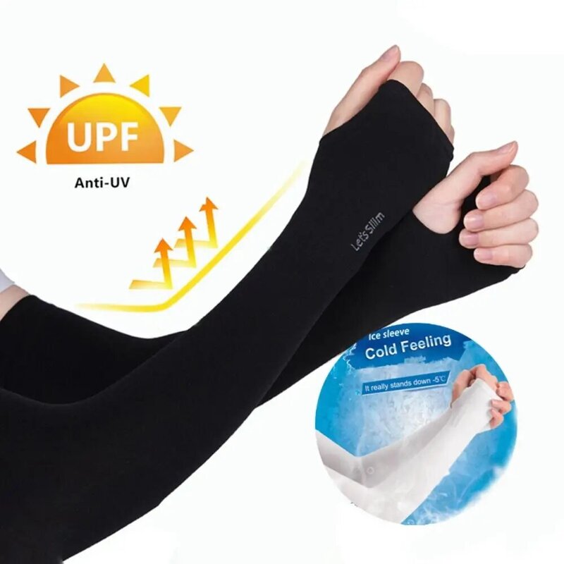 Manga longa de seda de gelo para homens e mulheres, antiqueimadura solar, manga de braço de ciclismo anti-UV, sem dedos, fresco, verão, novo