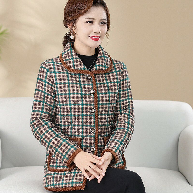 Middle-Aged Elderly Mothers Add Velvet Thicken lattice Outerwear new Warm Cotton-Padded Jacket Winter Loose Cotton Women Jacket